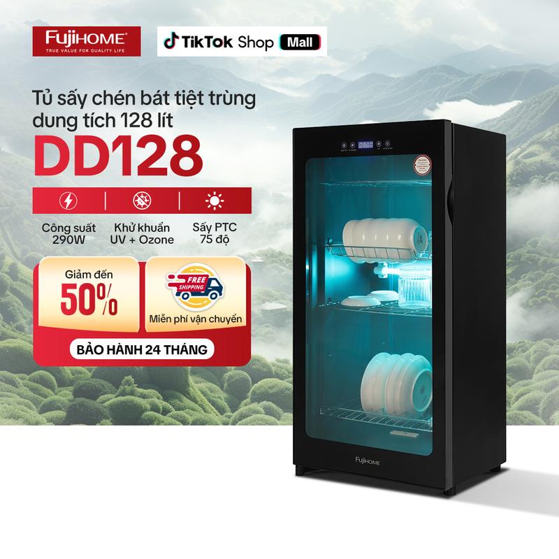 Máy sấy bát đĩa Ozone & UV DD128 FUJIHOME, Tủ xấy khô tiệt trùng đa năng dao thớt dụng cụ y tế