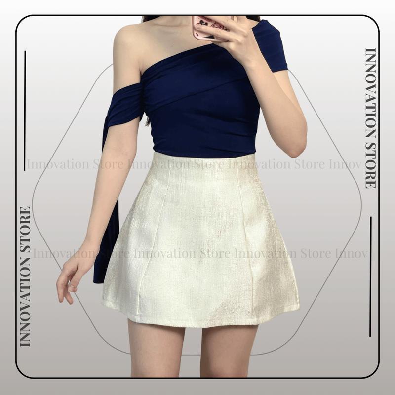 Chân Váy Chữ A Lưng Cao Vải Tafta Sang Chảnh, Có Lót Trong Tôn Dáng TA-8818 Nữ Women Đen Bigsize Khuy