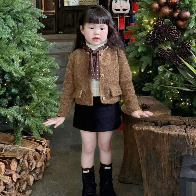   8-40kg  Set Dạ Bé Gái Sang Chảnh Màu Nâu  tặng kèm chân váy  