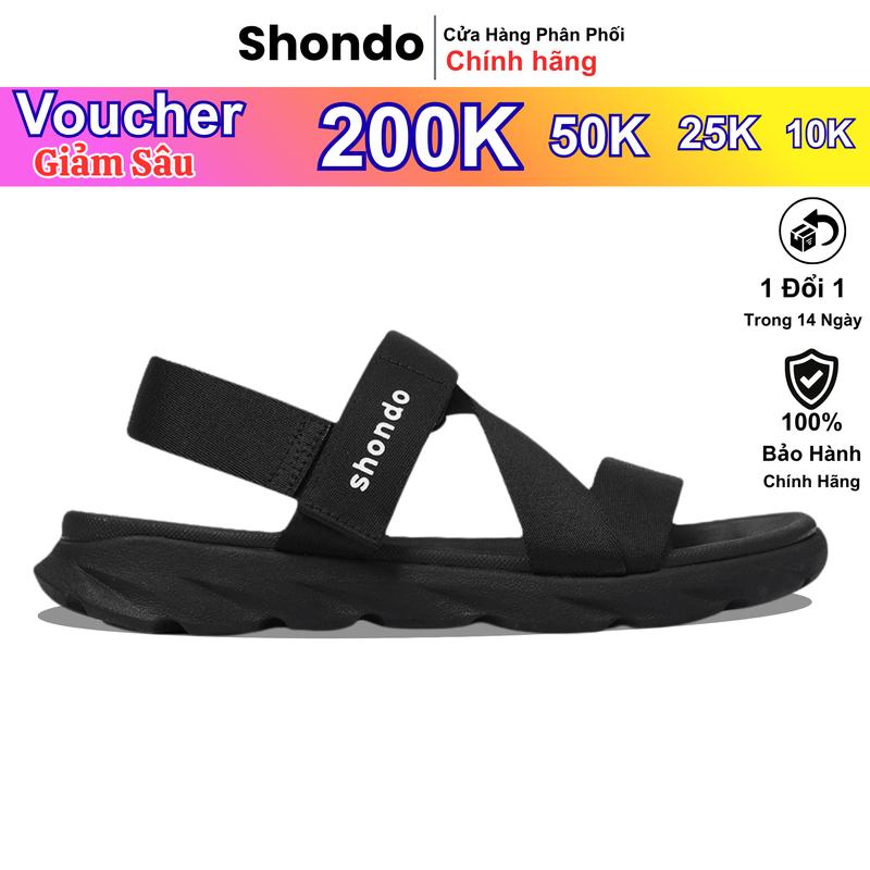 Giày Shondo Sandals Nam Nữ Cao Cấp Unisex Êm Chân Shondo F6 Sport Đen F6S1111 (Quai Liền)