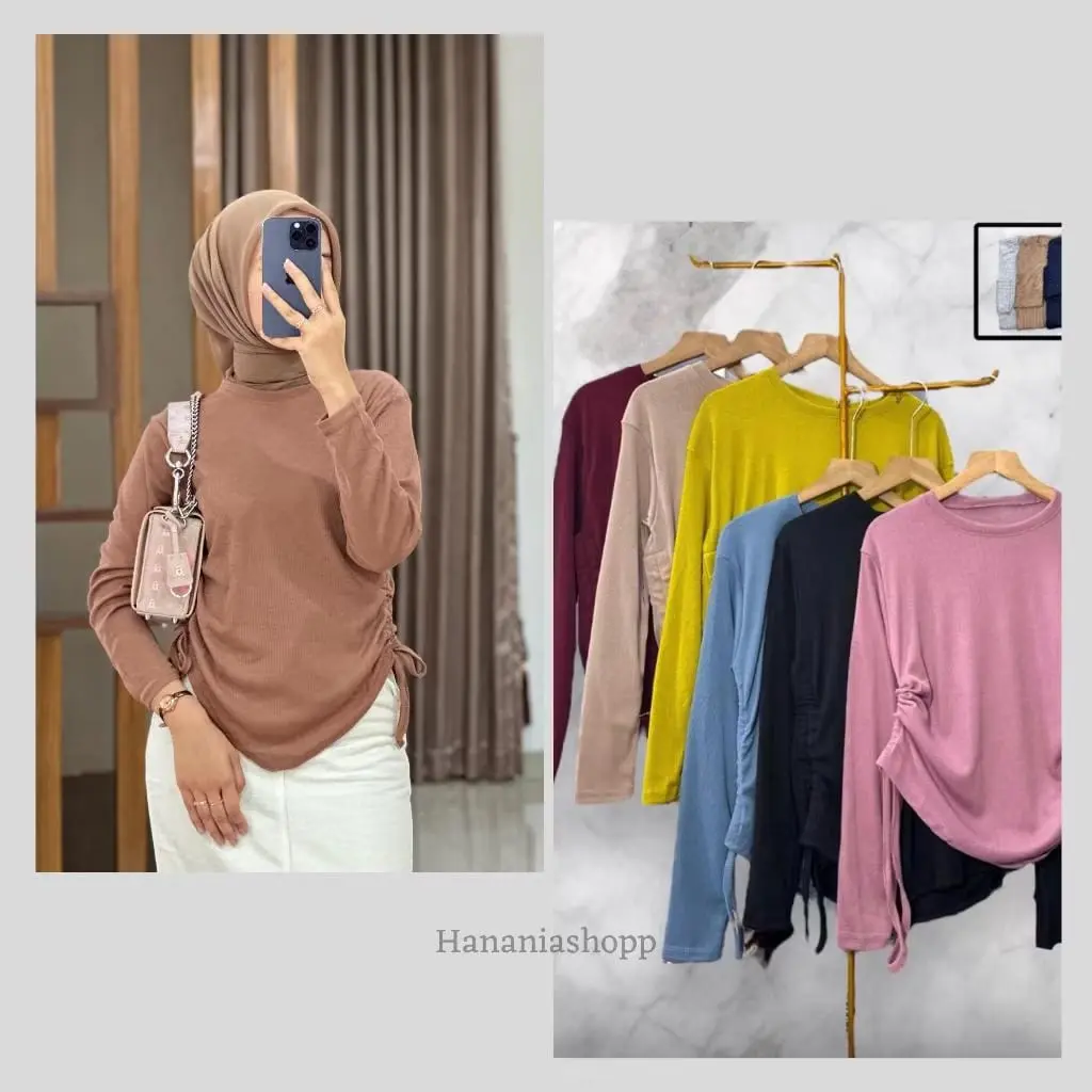 Atasan Ribb Knit Terbaru Model Serut 2 | Atasan Wanita Korean Terbaru