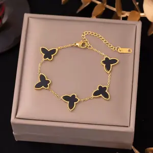 LUANA - Gelang Rantai Titanium Original Kupu-Kupu 5 Mata / Cute Jewerly Perhiasan Douyin Anti Karat No Luntur / Aksesoris Cantik Untuk Hadiah
