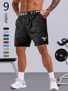 Pantalones cortos deportivos para hombre con estampado de cabeza de toro y cinta con letras, pantalones cortos deportivos informales con bolsillos para verano, ropa deportiva y de exterior para hombre
