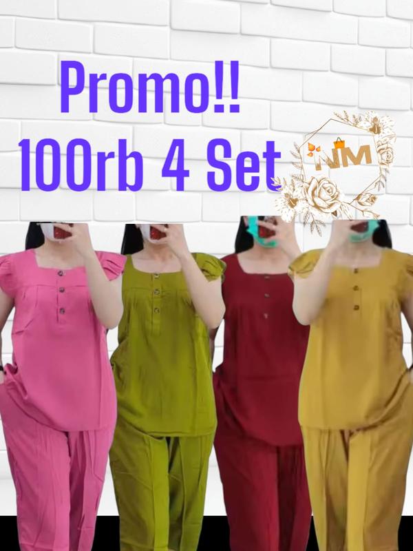 NEW PROMO,,,100RB 4 SET SETELAN BANGKOK JUMBO TERBARU//SET BANGKOK BUSUI WANITA TERMURAH//PIYAMA WANITA KEKINIAN Nyaman Kancing Baju Tidur 3