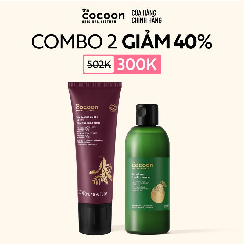 COMBO 1 Tẩy da chết da đầu bồ kết Cocoon 200ml + 1 Dầu gội bưởi giảm gãy rụng 310ml