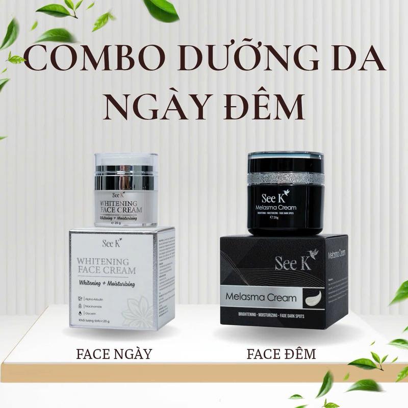  COMBO DƯỠNG DA NGÀY ĐÊM SEE K   KEM DƯỠNG TRẮNG + KEM MELASMA   