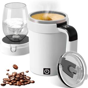 自動攪拌コーヒーカップ、充電式温度表示付き自動攪拌カップ、ストロー付き蓋、コーヒー・紅茶・ホットチョコレートに最適