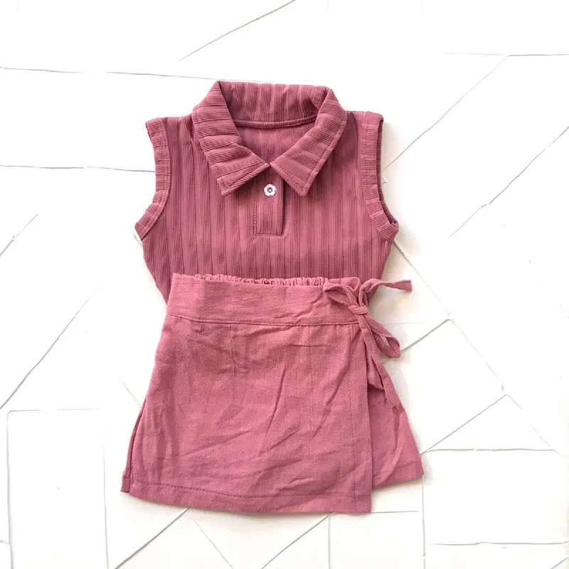 Baju setelan anak bayi perempuan 3-9 bulan kaos kerah rok tartan skort set fashion baby anak cewek lucu 1