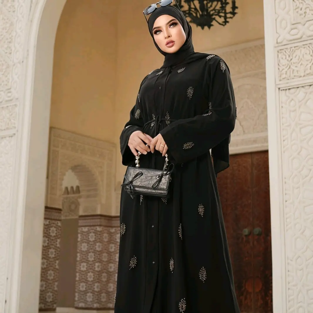 new Abaya Zainab, kancing press dari atas sampai bawah jd bisa untuk outer maupun gamis mewah elegan  free belt kombinasi payet di jahit manual Muslim Dewasa Syari Hitam Maxi Dress Lebaran Pesta Remaja Kondangan