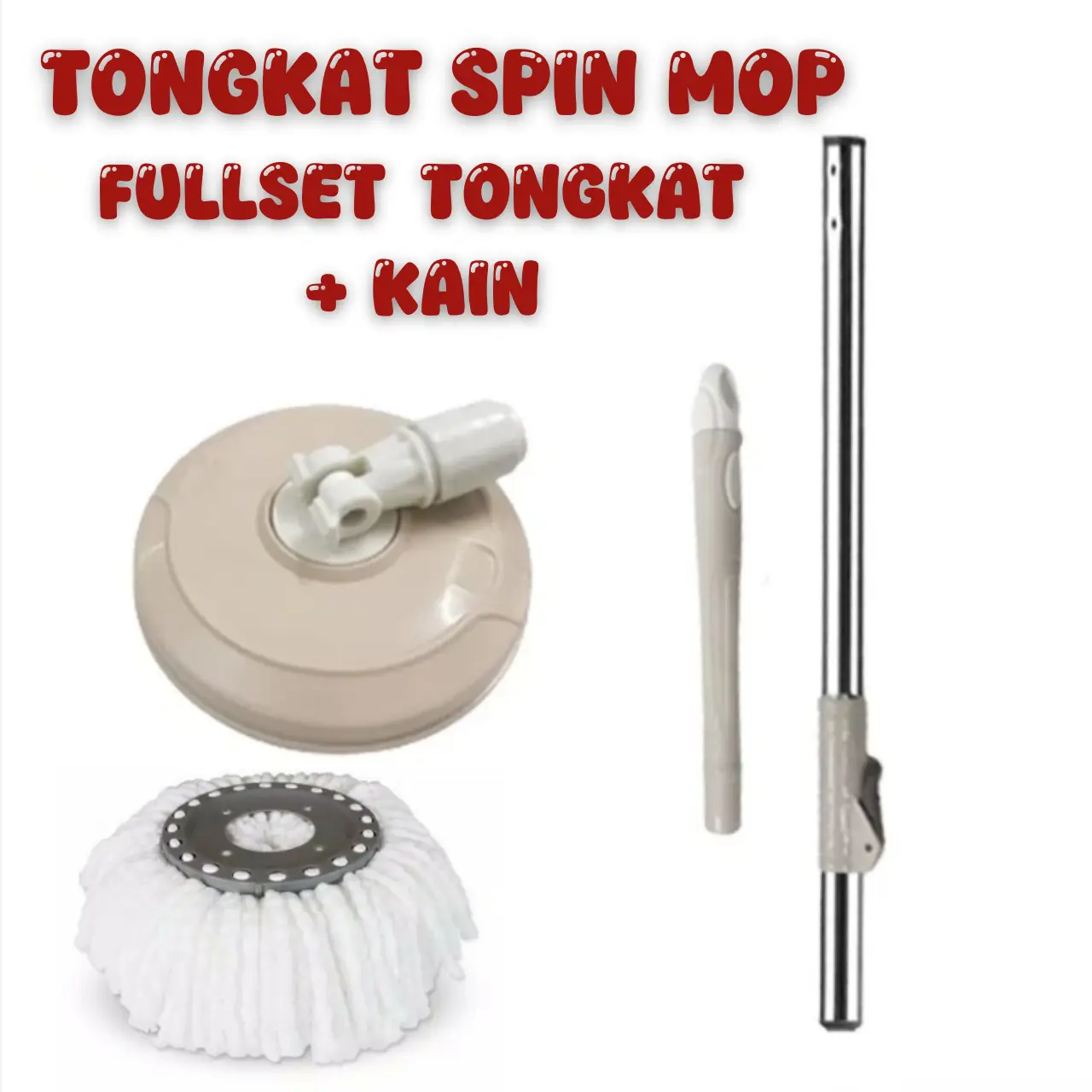 Tongkat Pel Spin Mop Stick Set Alat Pel Lantai Dengan Diameter 16cm + Refill Kain Pel Spin Mop Stick Set with Headmop