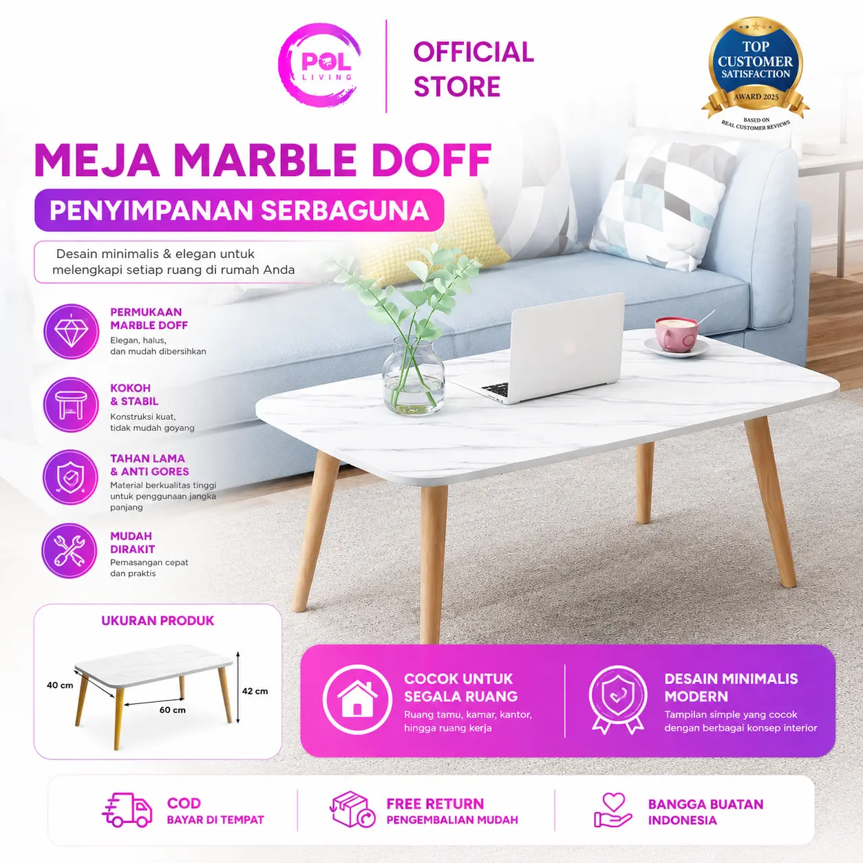 POL - Meja Ruang Tamu Minimalis | Coffee Table | Meja Estetik Nordic