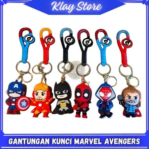 Marvel Gantungan Kunci Super Hero Avengers Spiderman Captain America Batman Ironman Thor Deadpool Gantungan kunci Motor gantungan kunci Mobil gantungan kunci rumah Souvenir / Kado gantungan kunci Tas Hadiah PVC Silikon Aksesoris Karakter Marvel Keychain