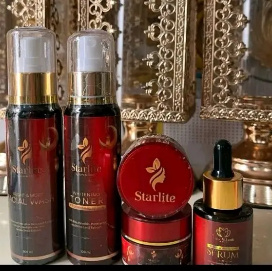 Paket Lengkap  Glowing Flek Hitam Starlite Merah Edisi Khusus (Red Edition) dengan Facial Wash, Toner , Day Cream, Night Cream, dan Serum Whitening