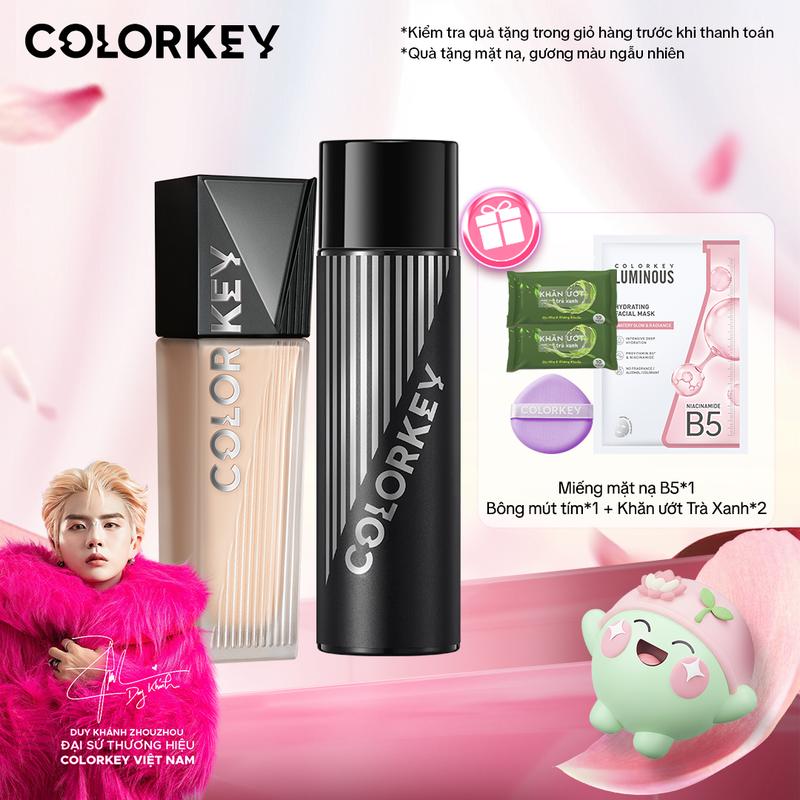   DEAL HOT  COMBO 2 MÓN Kem nền + Xịt khoá COLORKEY - Kem nền Long Lasting Flawless Liquid Foundation và Xịt khóa make up Airy Soft Matte - KCF1F5 