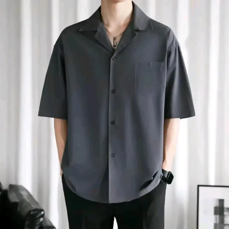 Baju Kemeja Pria Lengan Pendek Vintage Distro Katun Casual Dewasa Atasan Formal Kantong Kerah Nyaman Panjang Santai Hitam Lembut Basic Navy 4