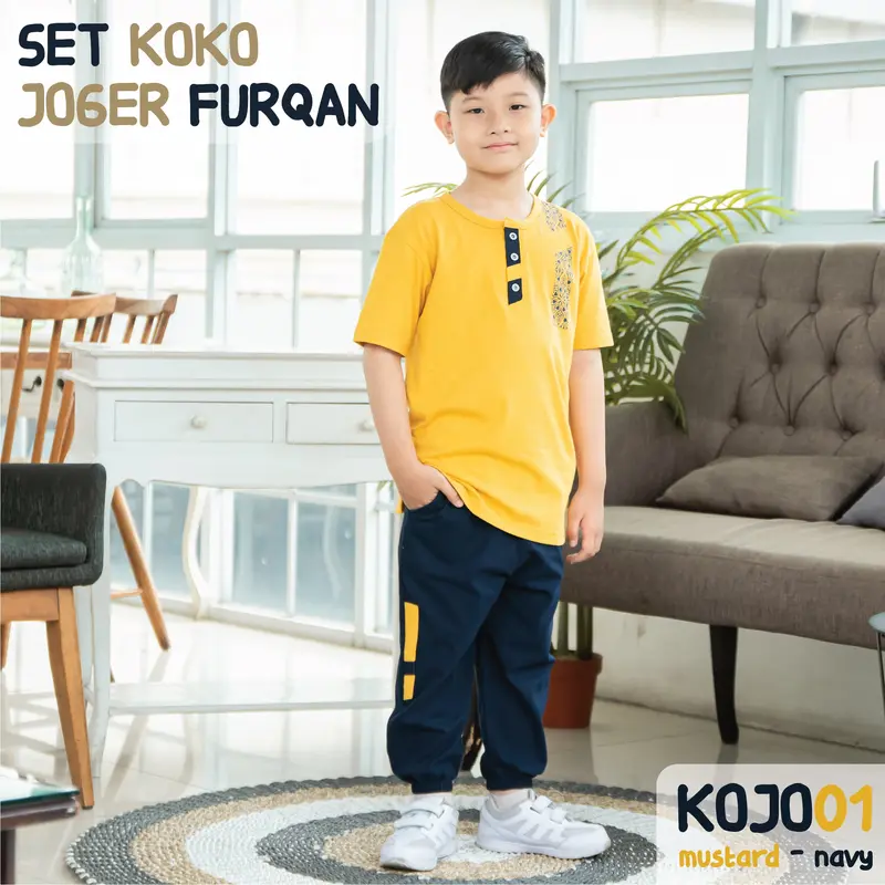 Hoofakids - Set Koko Celana Jogger Anak Laki Laki Muslim Setelan Koko Jogger Furqon  Baju 2