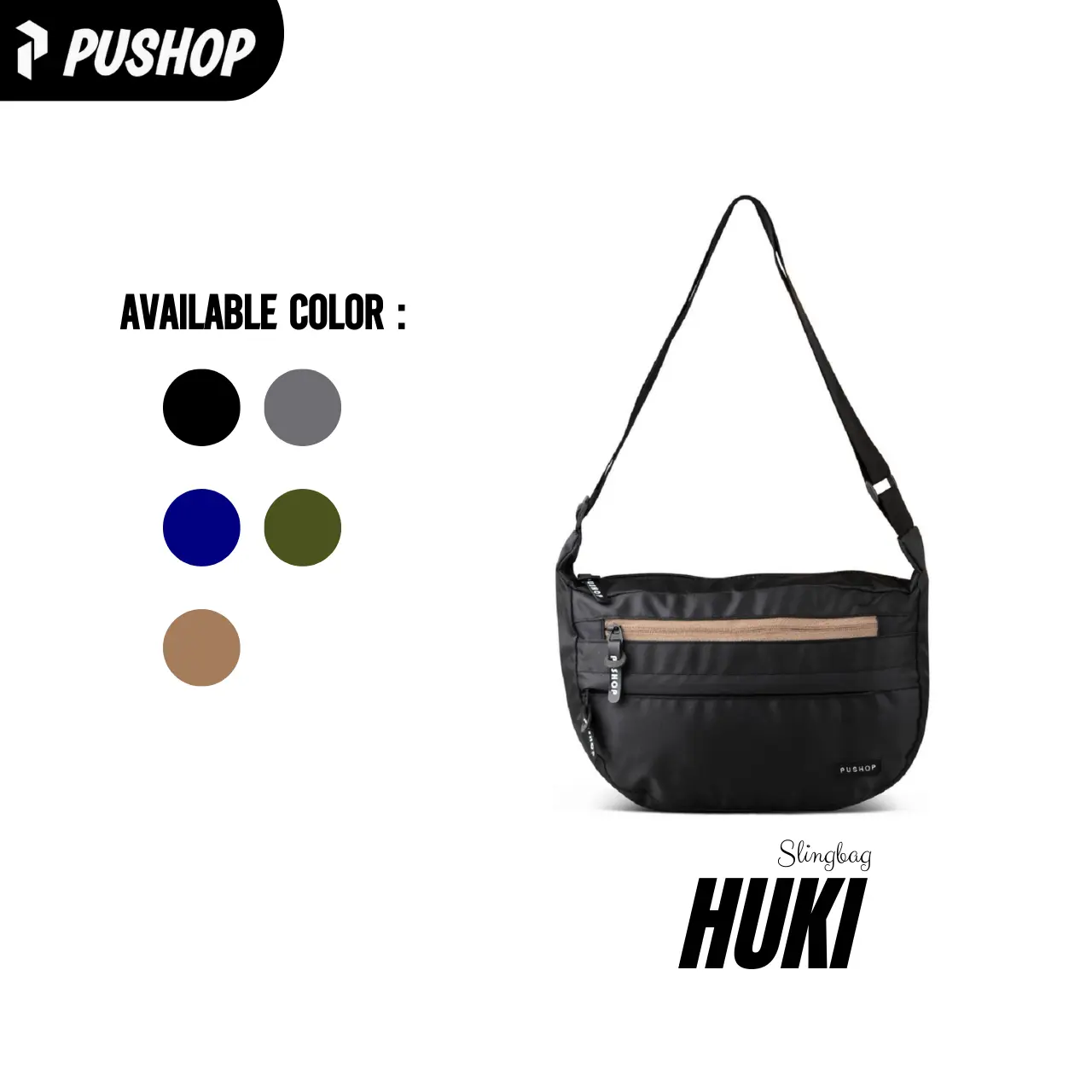 PUSHOP Tas Selempang Pria Wanita HUKI - Slingbag Uniseks Sling bag Kasual Kanvas