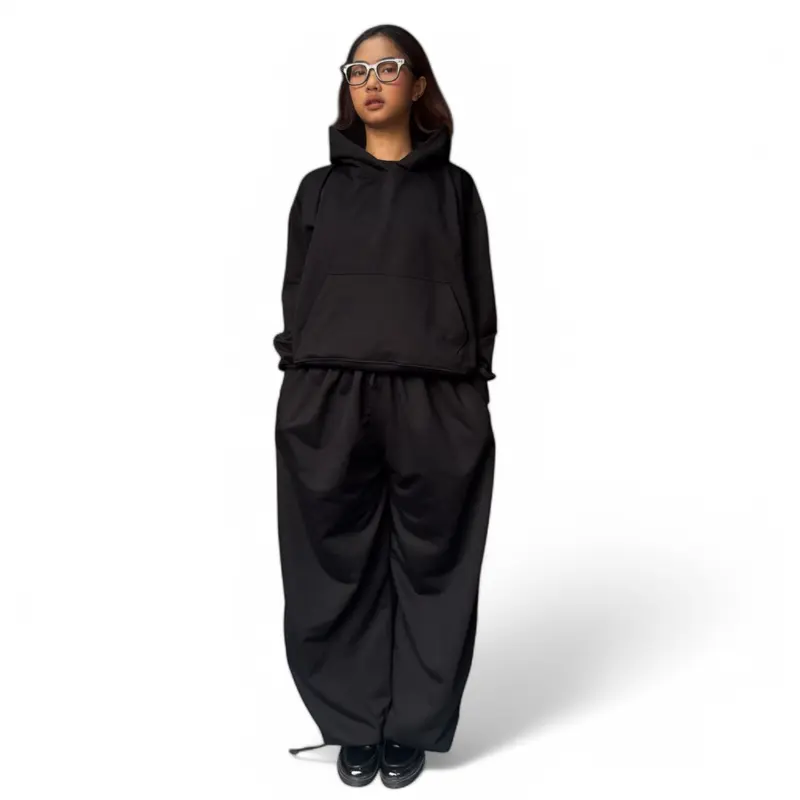 STREES One Set Boxy & Sweatpants Baggy Polos Setelan Berbahan Kain Fleece Lembut Adem Pria Wanita 3