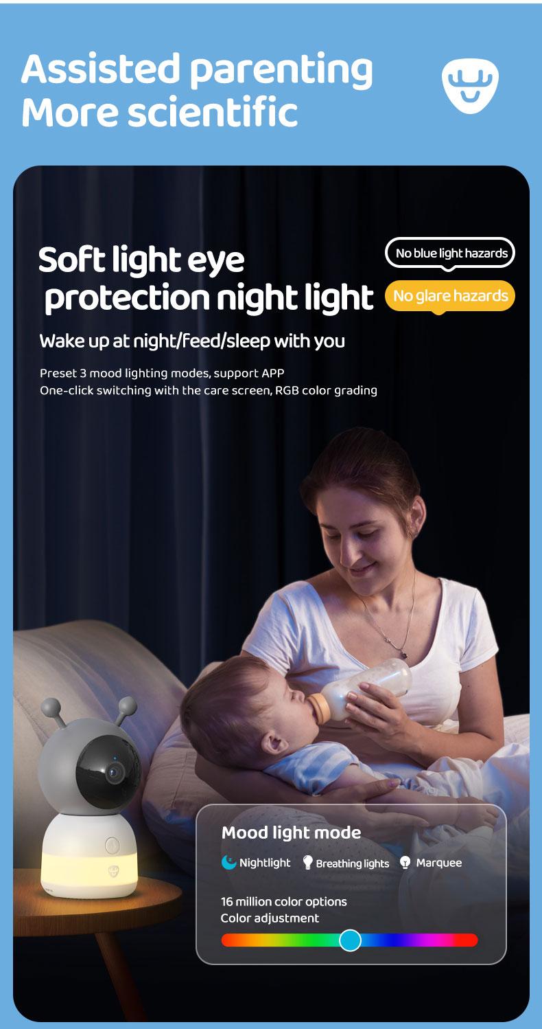 Product Introduction of Deer Dad  Baby Monitor Camera Cute Styling 1080p Resolution High-definition Night Vision Five-inch Large Screen Voice Call Colorful Night Lights 6