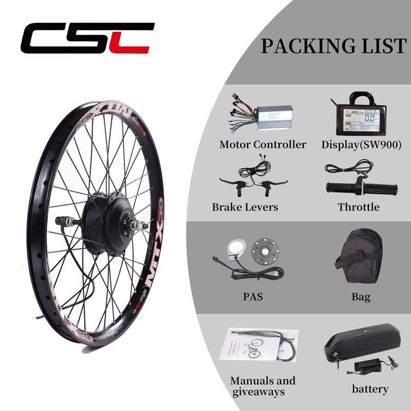 Product Introduction of CSC Electric Bike Conversion Kits 36V 250W 350W Front Rear Wheel hub motor 48V 1OOOW 15OOW Electric Bicycle Brushless MTX rim 5