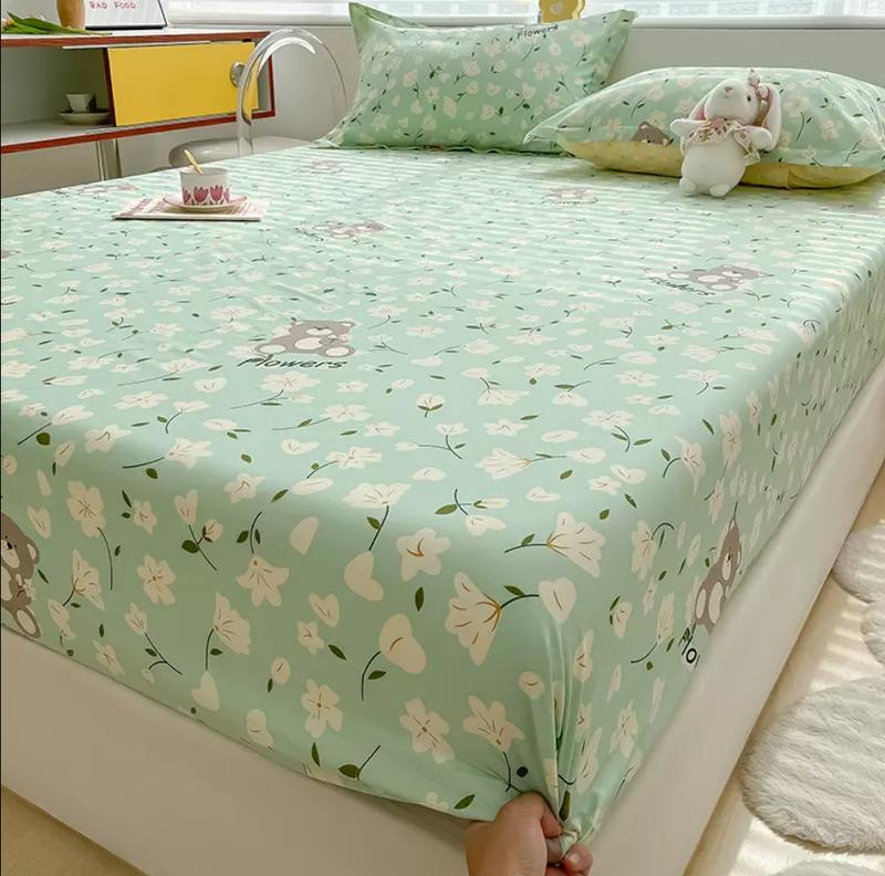 Product Introduction of 100% Cotton Fitted Bedsheet +2pc Pillowcase Flower Cartoon Single Double Full Queen King Cal-King Size Home Bed Sheets Set B103D 16