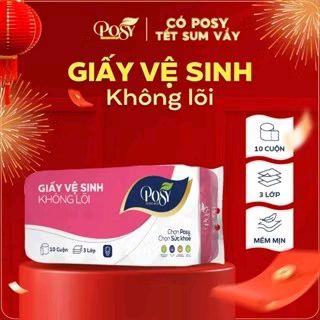 Chính hãng Giấy vệ sinh POSY 10 cuộn 3 lớp không lõi mềm mịn dễ tan trong nước