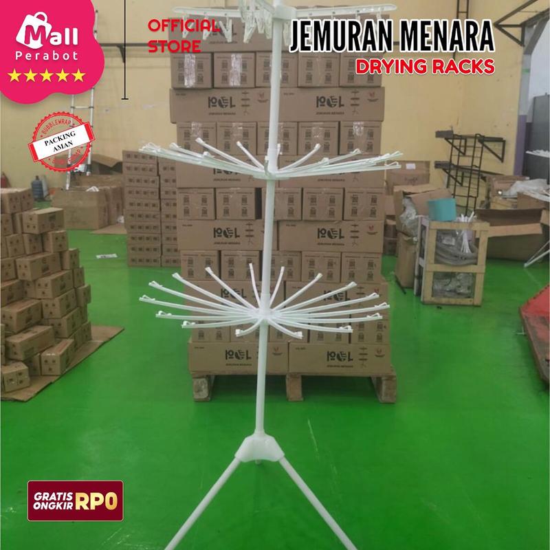 Mall Perabot | Jemuran Menara | Jemuran Bayi Hanger Baju Lipat Model Tiang 3 Susun | Gantungan Tower Cucian Bayi Jepitan Pakaian Plastik Rak Stainless 9