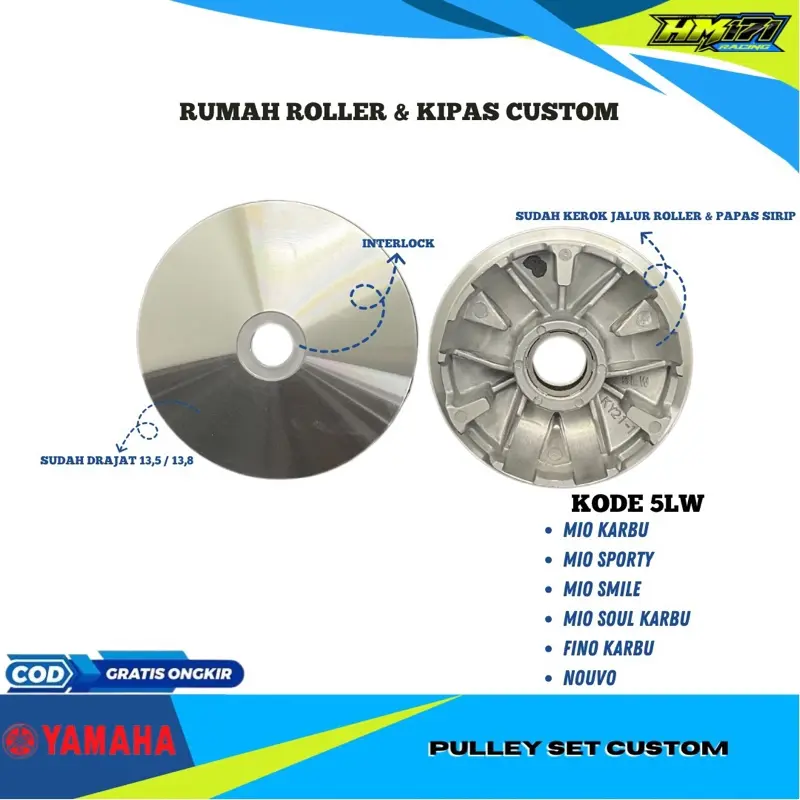 ￼rumah roller+kipas bubut custom pulley racing mio 115 karbu mio sporty,mio smile, mio soul, Fino karbu, nouvo kode 5LW 5TL sudah kerok jalu roller