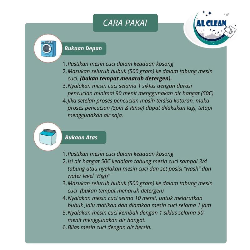 AL CLEAN Pembersih Mesin Cuci/Washing Machine Cleaner/Pembersih Tabung Mesin Cuci/ Anti Bakteri /Anti karat/ Membersihkan Karat Kerak Di Dalam Mesin Cuci Ampuh 100% 3