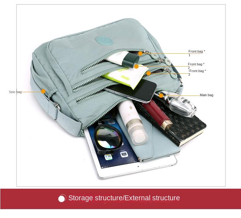 Product Introduction of Túi Đeo Chéo Nylon Chống Thấm Nước Cho Nữ, Túi Du Lịch Sức Chứa Lớn Có Khóa Kéo Nhiều Lớp Cho Bé Gái, Túi Đưa Thư Đựng Đồ Giải Trí Ngoài Trời Đeo Vai 10