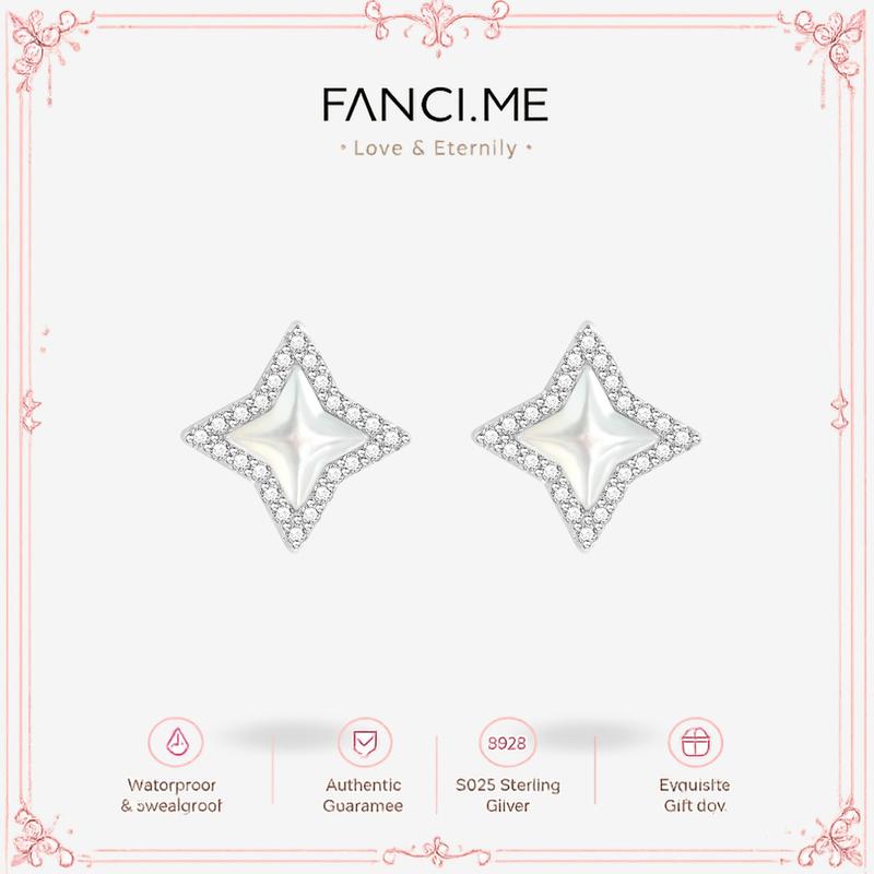 FANCIME "Starlit Melody" Sterling Silver Pearl Drop Earrings