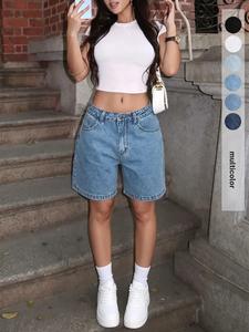 Shorts de mezclilla holgados Y2K para mujer, estilo retro casual tipo bermuda, esencial de verano, ropa urbana