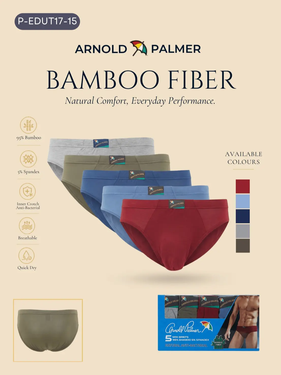 ARNOLD PALMER CELANA DALAM PRIA MINI BAMBOO PREMIUM STRETCH (ISI 5 PCS) - P-EDUT17-15