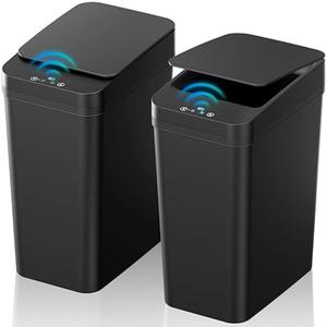 2個セット タッチレスキッチンゴミ箱 人感センサー搭載、3つのフタ開閉モード、省スペースのスリム設計、臭い防止構造、キッチン用補助アイテム、バスルーム・キッチン・バルコニー・オフィスに適した（単4電池2本必要）
