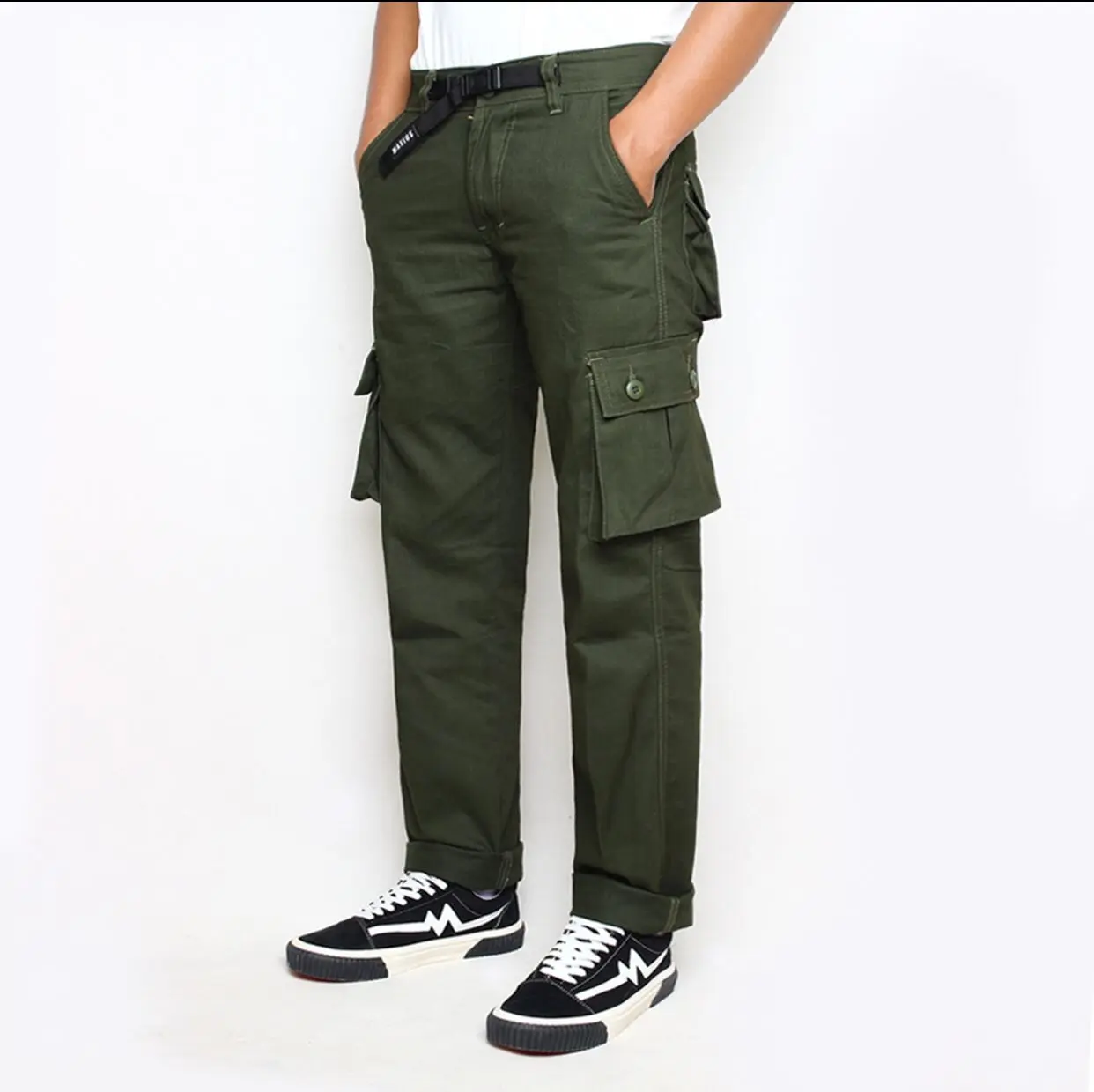 Symple.co Celana Cargo Panjang Pria Warna Army  Bahan Katun  Twill  Abu Hijau Hitam Mocca Khaki Santai Formal Casual