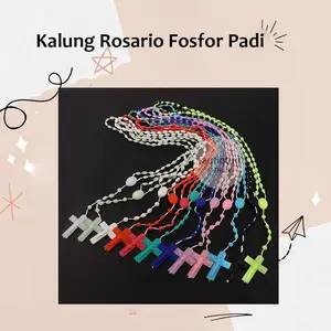 Kalung Rosario Fosfor Padi Kalung Salib Salip Rosary Neclace Liontin Perhiasan Kalung Rohani Waterproof