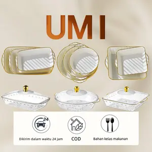 UMI+Pola emas, dengan tutup, berbagai ukuran​​ – Sempurna untuk menyimpan buah, permen, atau kacang – Bisa digunakan sebagai wadah camilan dan piring pajangan – Cocok diletakkan di ruang makan, dapur, atau ruang tamu.