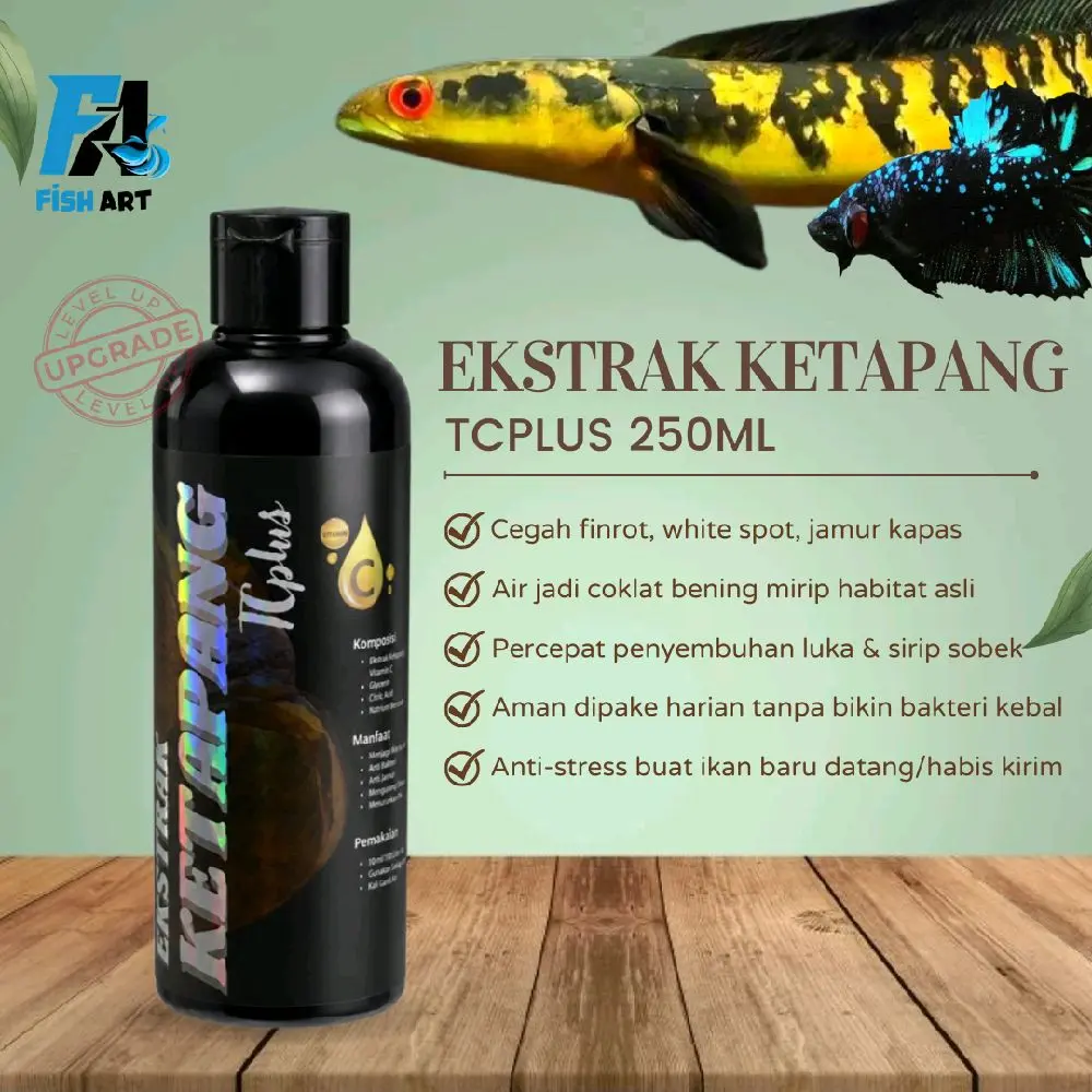 Fish Art • Ekstrak Ketapang TCplus Multivutamin 250ml Untuk Ikan Channa, Ikan Cupang, dan Ikan Hias Lainnya ketapang merah cupang