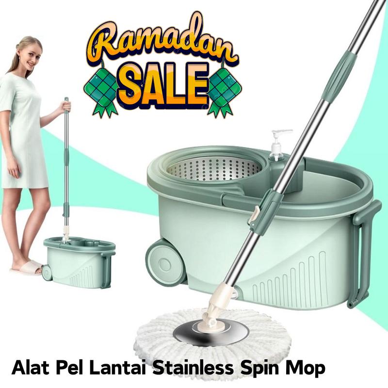 Alat Pel Lantai Microfiber dengan Ember Spin Mop Mencuci dan Membilas Alat Pembersih Lantai Bahan Spin Press Stainless 0