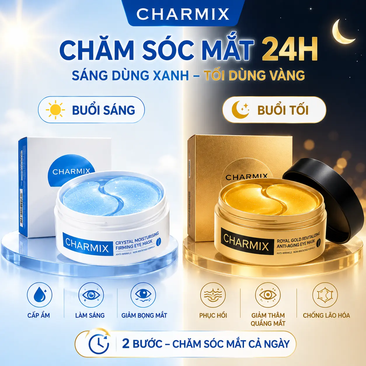 Mặt Nạ Mắt Dưỡng Ẩm Chống Lão Hóa CHARMIX: Royal Gold Chống Lão Hóa & Dưỡng Ẩm Căng Da, sử dụng lâu dài giúp làm mờ quầng thâm, bọng mắt và nếp nhăn vùng mắt