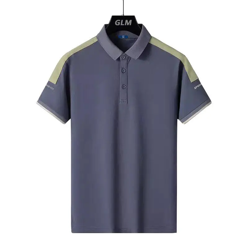 Kaos tambal sulam pria, kemeja kerah tegak pria, 100% asli, kaos polo bergaya, kaos longgar, atasan kasual pria 1