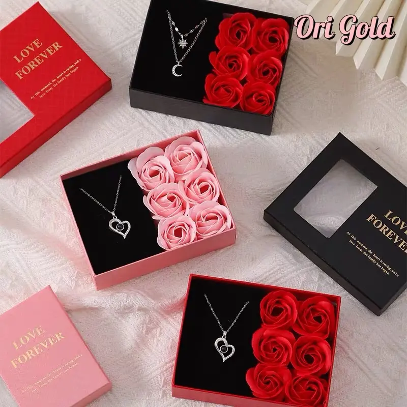 Hộp quà tặng trang sức hoa hồng [ tặng kèm dây chuyền+ túi xách]  Tặng bạn gái nhân ngày lễ kỉ niệm sinh nhật 0