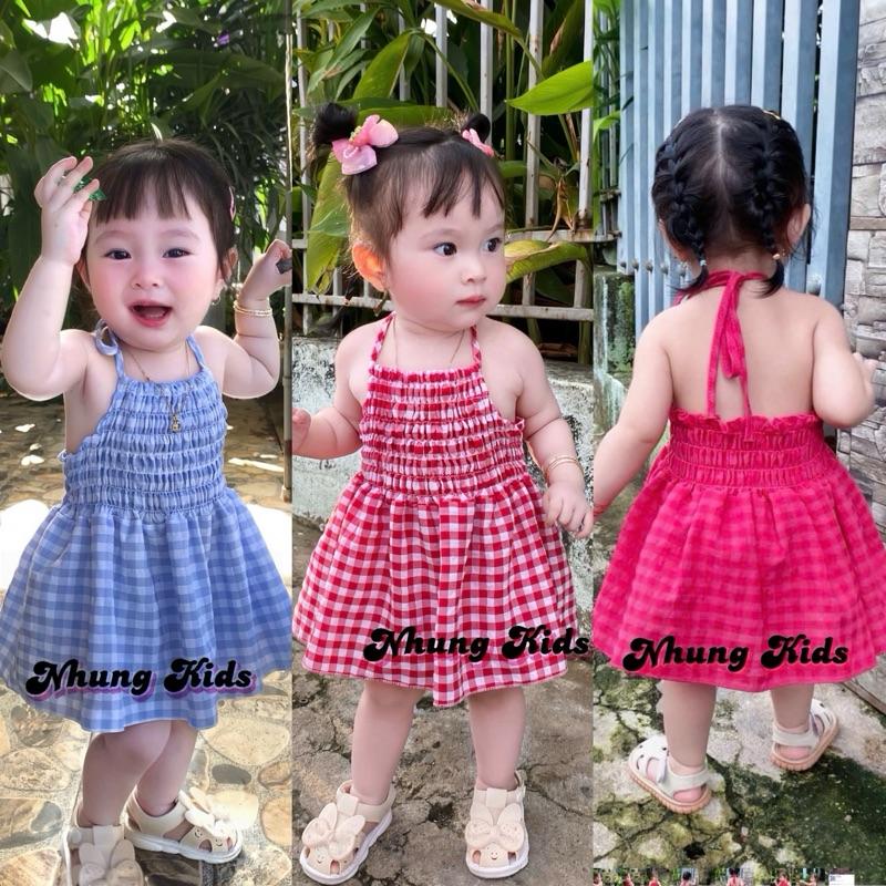 (7-14kg)Bộ yếm áo yếm ,quần ngắn chất vải đũi cho bé gái dưới 4 tuổi(Không trừ hao)