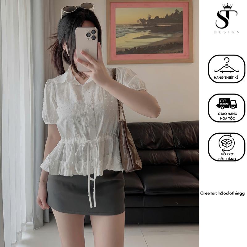 Áo sơ mi babydoll chất thô boi viền bèo ngắn tay mềm nhẹ nhàng tiểu thư - ST Design - S08 - mã bán chạy tại cửa hàng