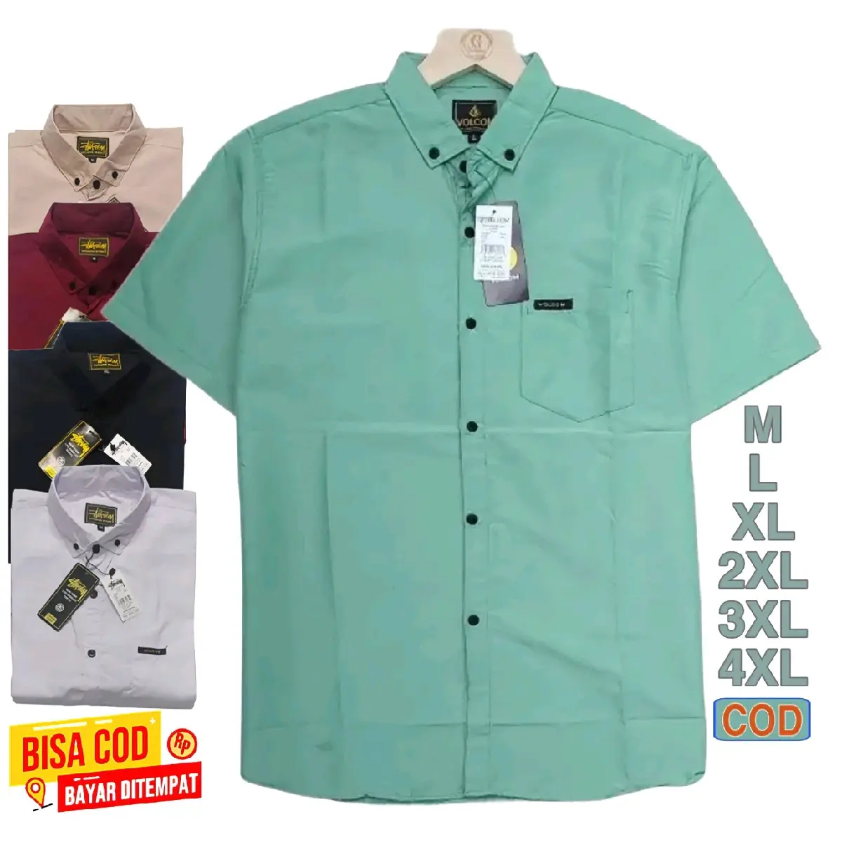 Kemeja Polos/Kemeja Pria Lengan Pendek/ Kemeja Pantai/Kemeja casual/Kemeja 2023 Kain Katun signatur Kerah kancing