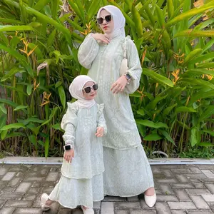 MIMMI.ID—Kimberly Dress |  Mommy dan Baby | Bahan Ceruty Babydoll Full Furing | Kancing Depan Busui | Gamis Anak Usia 2-9tahun | Baju Lebaran Muslim Motif Ruffle Ibu Panjang