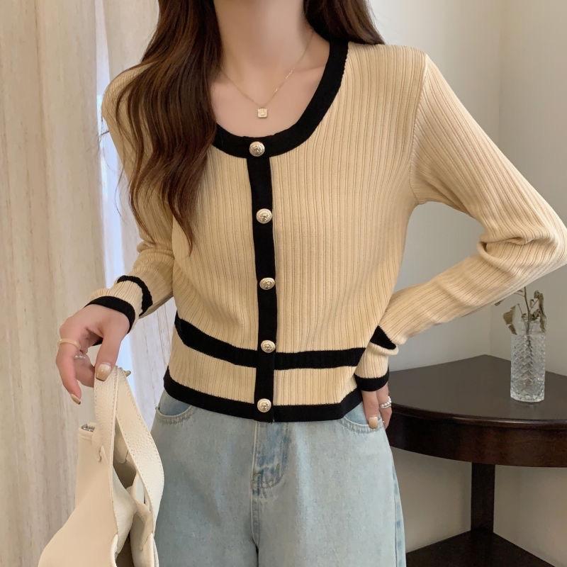 ￼[ YENLIKA ] - MAILY Knit | Long Sleeve Top | Atasan Lengan Panjang Korea Long Sleeve | Baju Rajut Knit Premium O-Neck Hitam Putih Apricot Garis Polos Knitwear Wanita Cardigan Crop Sweater Basic 4