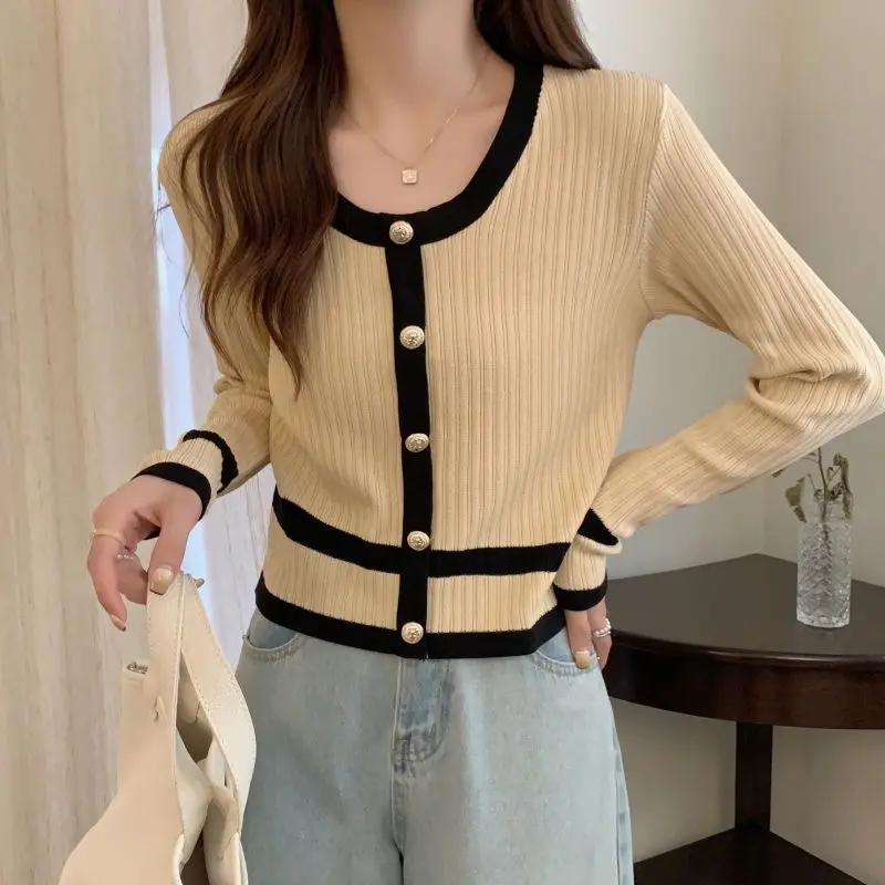 ￼[ YENLIKA ] - MAILY Knit | Long Sleeve Top | Atasan Lengan Panjang Korea Long Sleeve | Baju Rajut Knit Premium O-Neck Hitam Putih Apricot Garis Polos Knitwear Wanita Cardigan Crop Sweater Basic 4