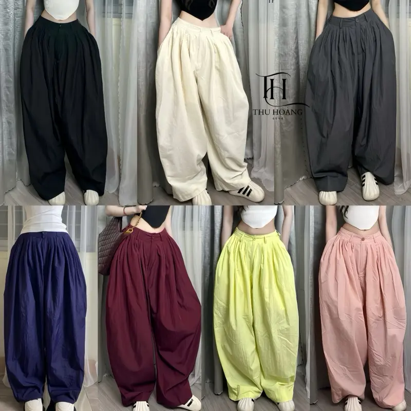 Quần Parachute Harem Vải gió dù Dáng thụng to Xếp Ly cạp khuy khoá trước , chun sau THUHOANG4994 - Sport, Nữ, Gió, Chạy Bộ ,Women Gym Tập Gym Jogger
