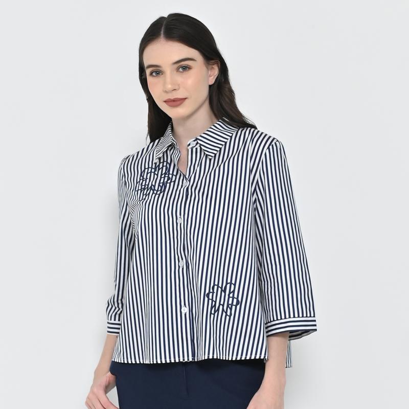 Neu'Mor Floral Striped Shirt - 767A Dark Blue 0